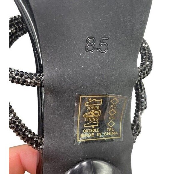 AZALEA WANG Anarchy Stiletto Black Crystals Lucite Clear Heel Sandals Square 8.5 - Picture 11 of 12